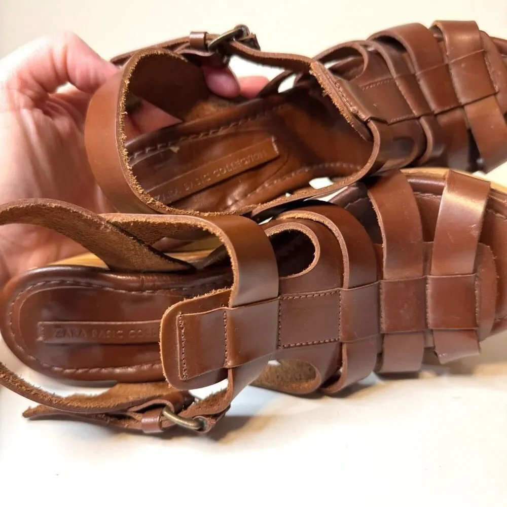 Zara Basic Strappy Stacked Platform Heeled Sandals Size 37 - Picture 6 of 11